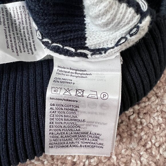 H&M Mens Loose Fit Half-zip Polo Sweater Navy/White - USED SMALL - Picture 4 of 6